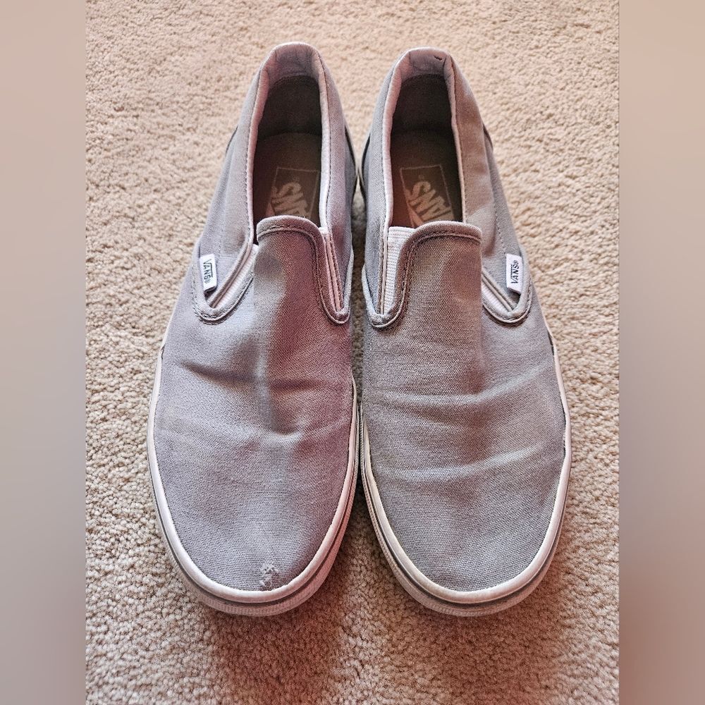Vans, Men's 7.5 /women's 9 grey and white slip on sneakers